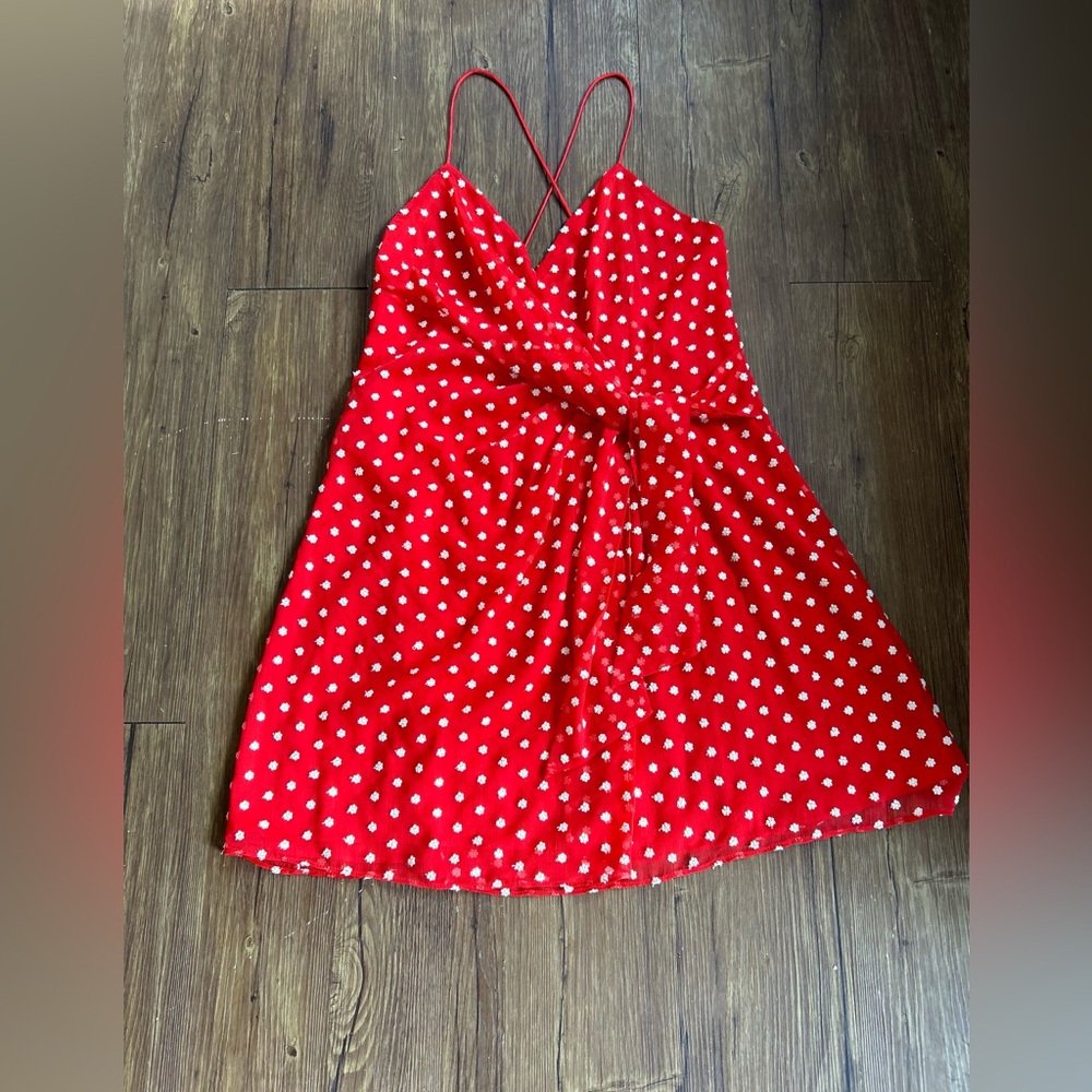 Alice + Olivia Red Polka Dot Wrap-Style Mini Dress - Picture 13 of 16